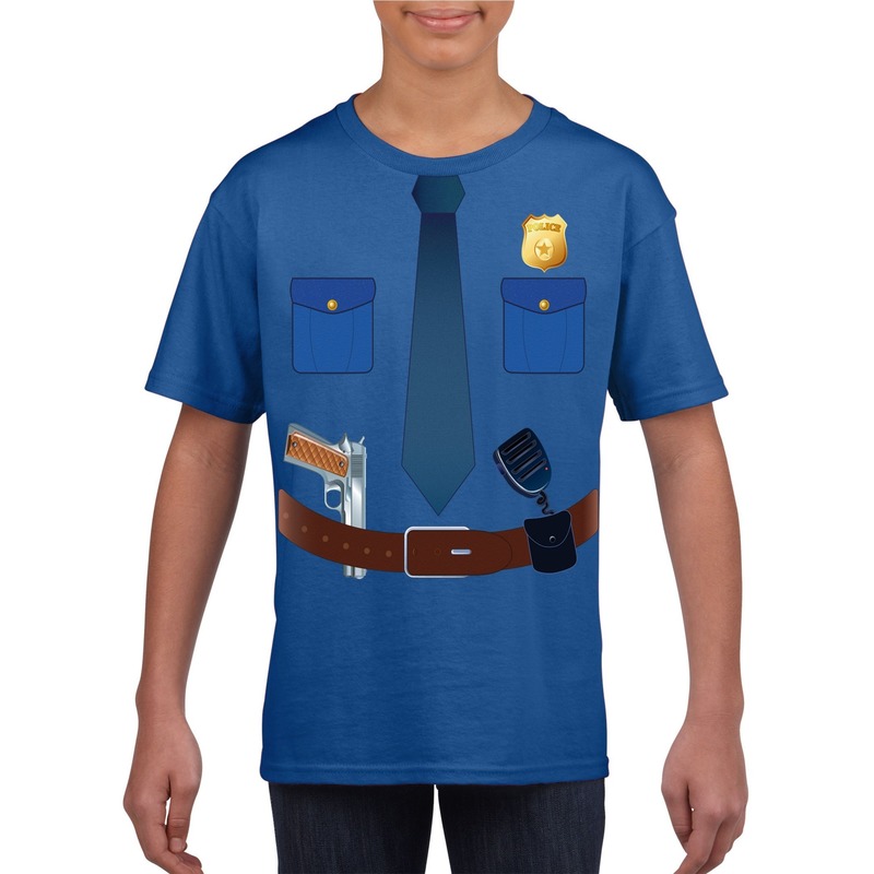 Politie uniform kostuum t-shirt blauw voor kinderen