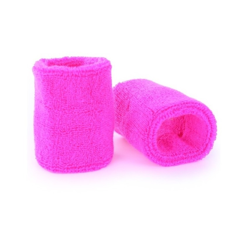 Pols zweetbandjes neon roze voor volwassenen 2 stuks