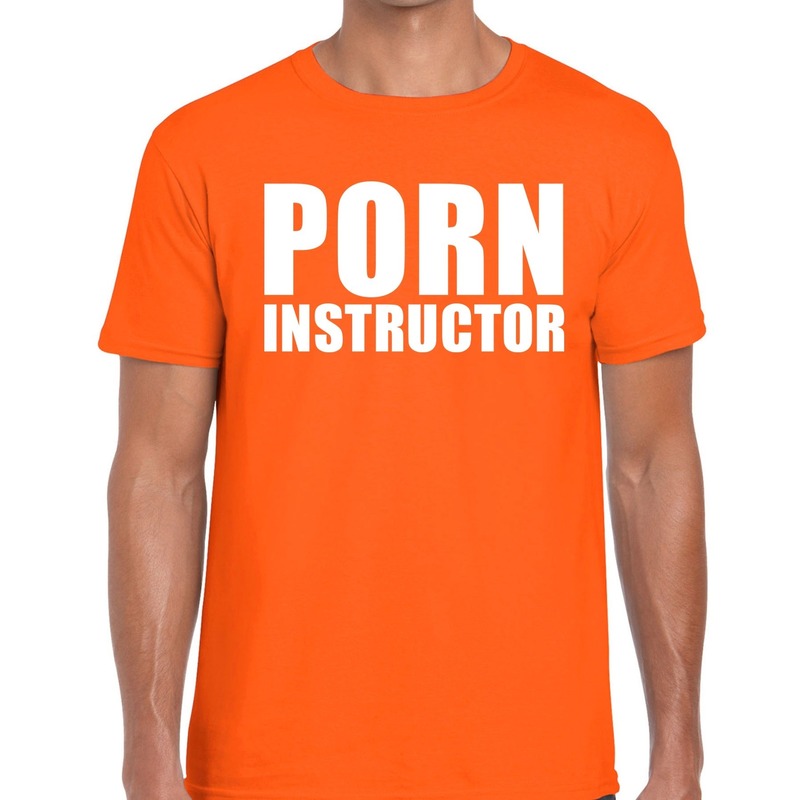 Porn instructor tekst t-shirt oranje heren