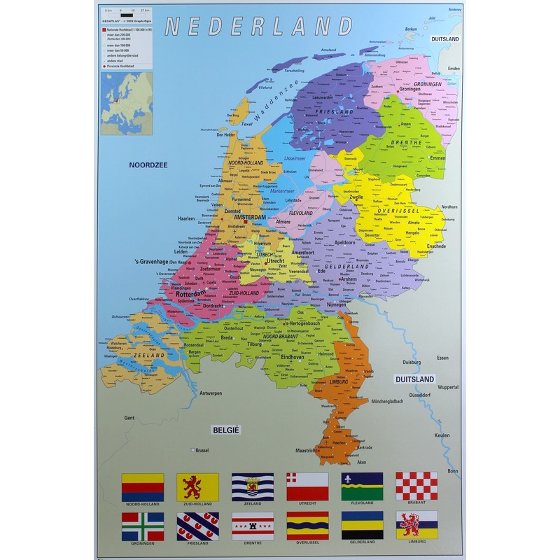 Poster Nederland provincie map kaart 61 x 91 cm wanddecoratie