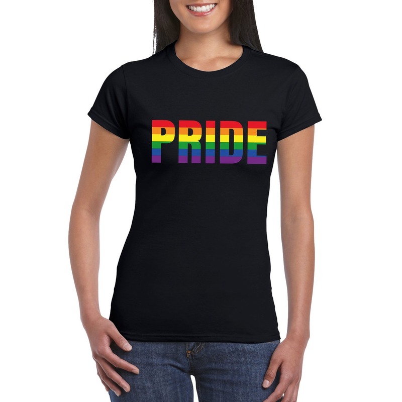 Pride regenboog tekst shirt zwart dames