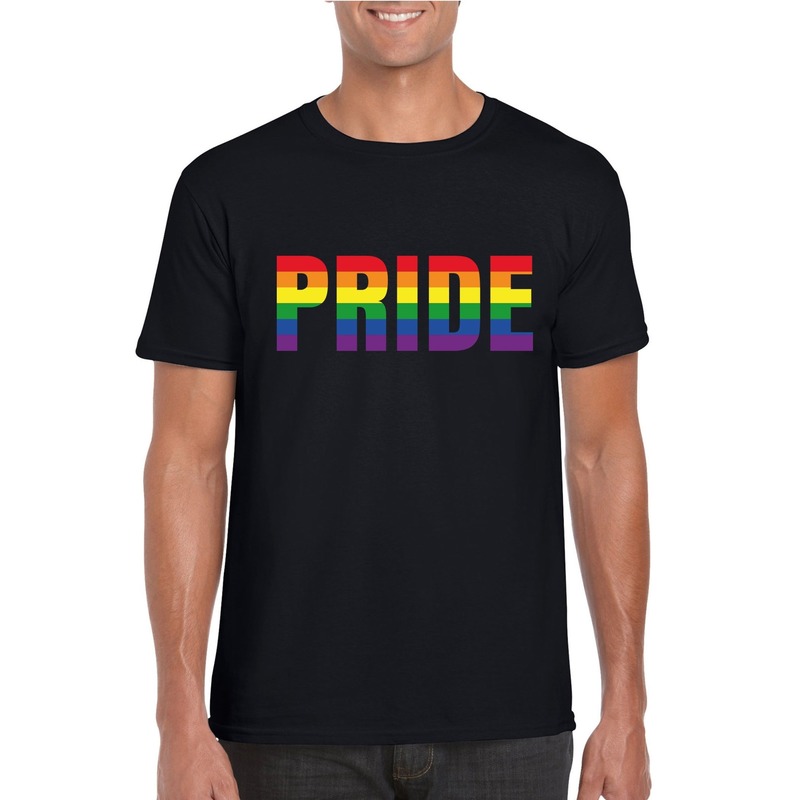 Pride regenboog tekst shirt zwart heren