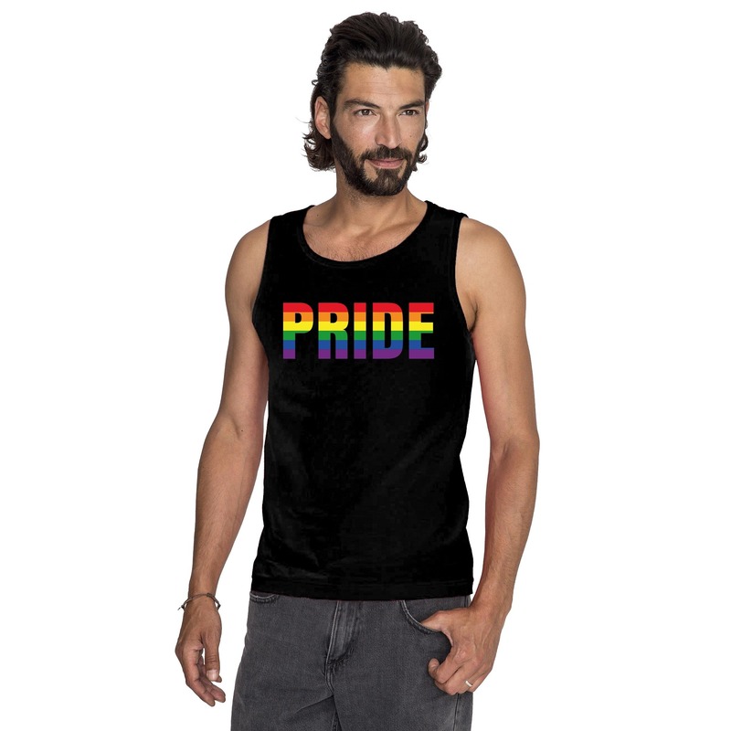 Pride regenboog tekst singlet shirt/ tanktop zwart heren