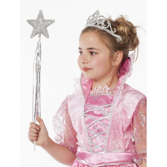 Prinsessen glitter tiara kroontje zilver voor meisjes