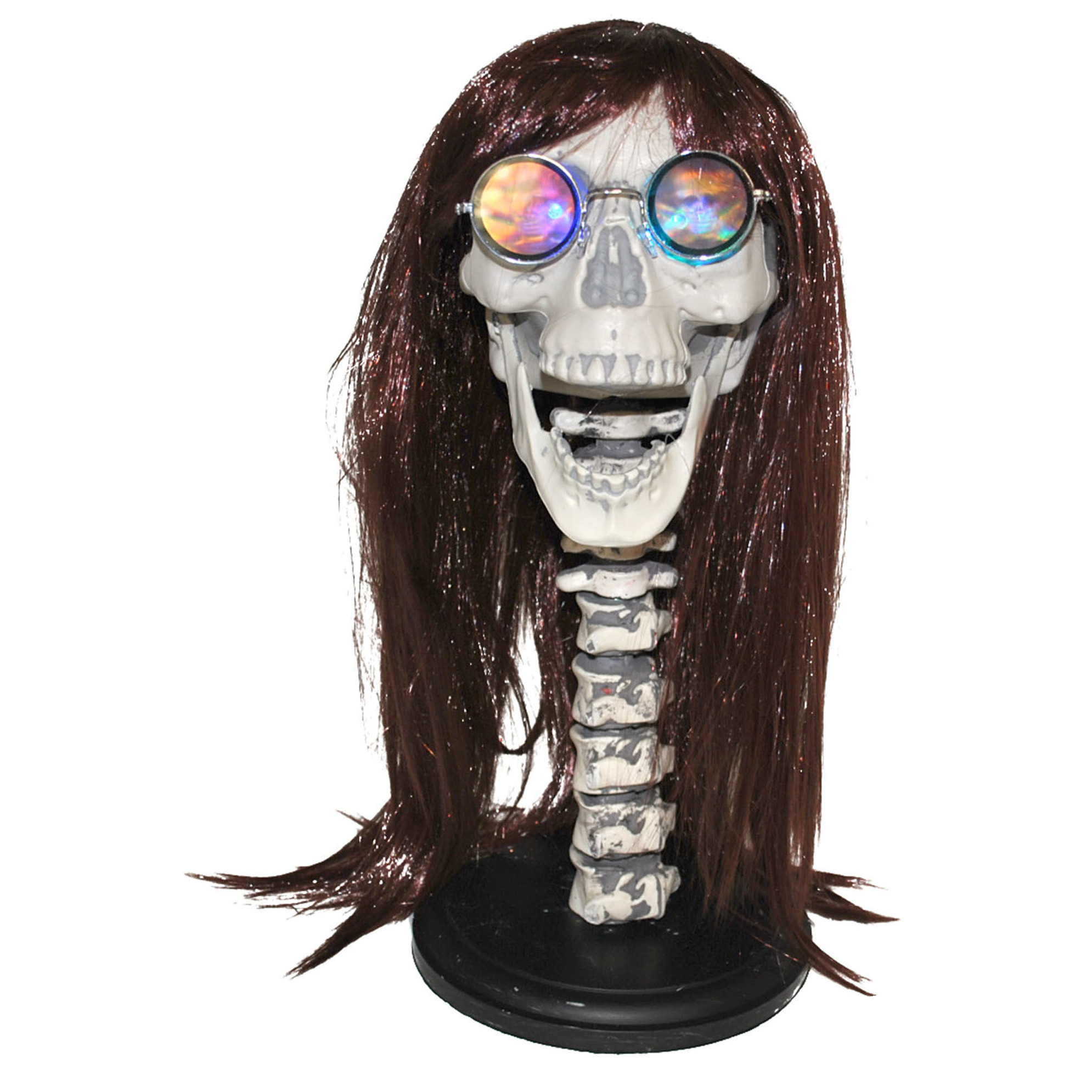 Pruikenhouder/decoratie hoofd skelet met licht 43 cm