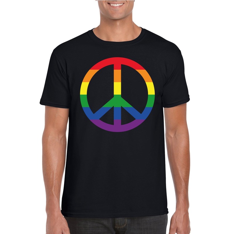 Regenboog peace teken shirt zwart heren