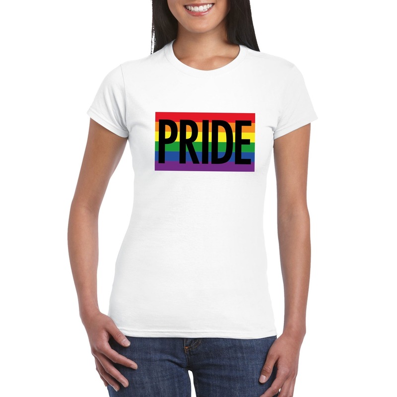 Regenboog vlag Pride shirt wit dames