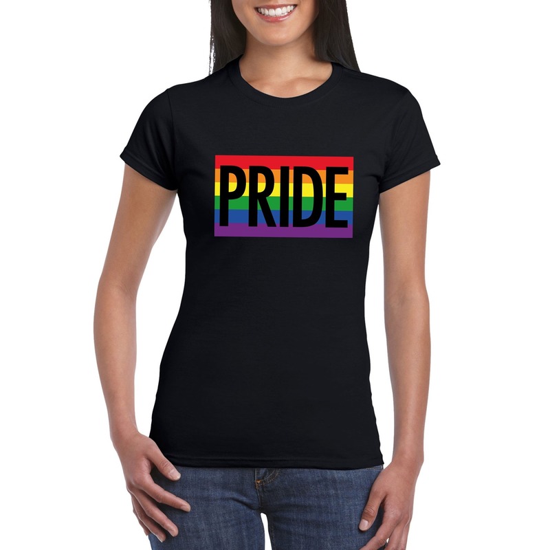 Regenboog vlag Pride shirt zwart dames