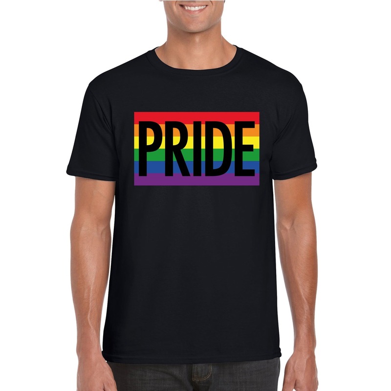 Regenboog vlag Pride shirt zwart heren