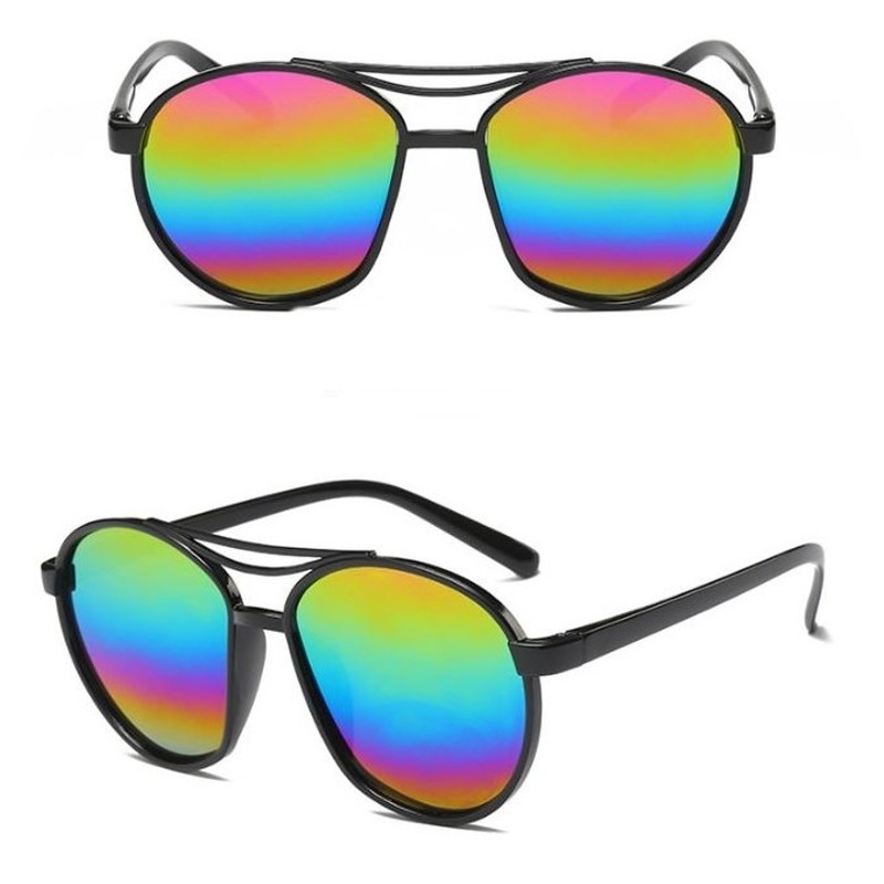 Retro zonnebril zwart met olie/spiegel glazen voor volwassenen