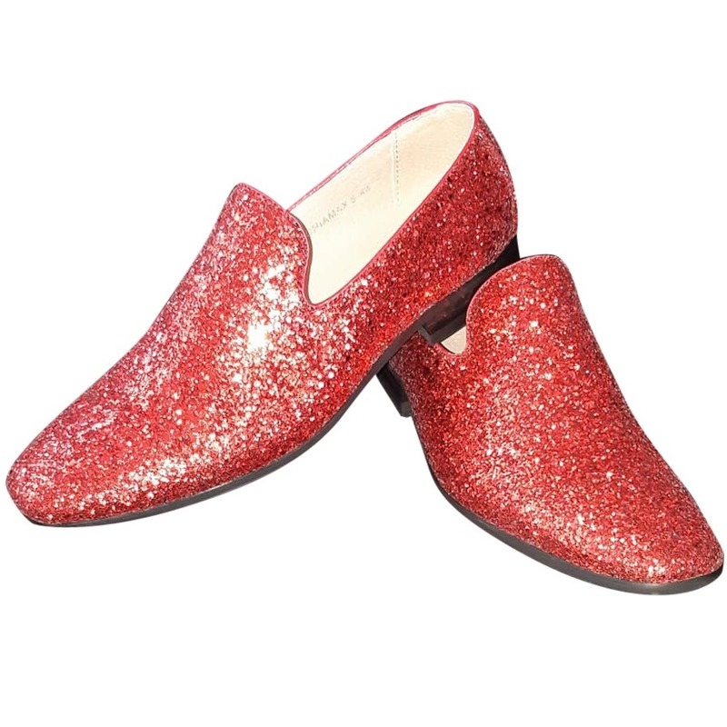 Rode glitter disco loafers/instap schoenen voor heren