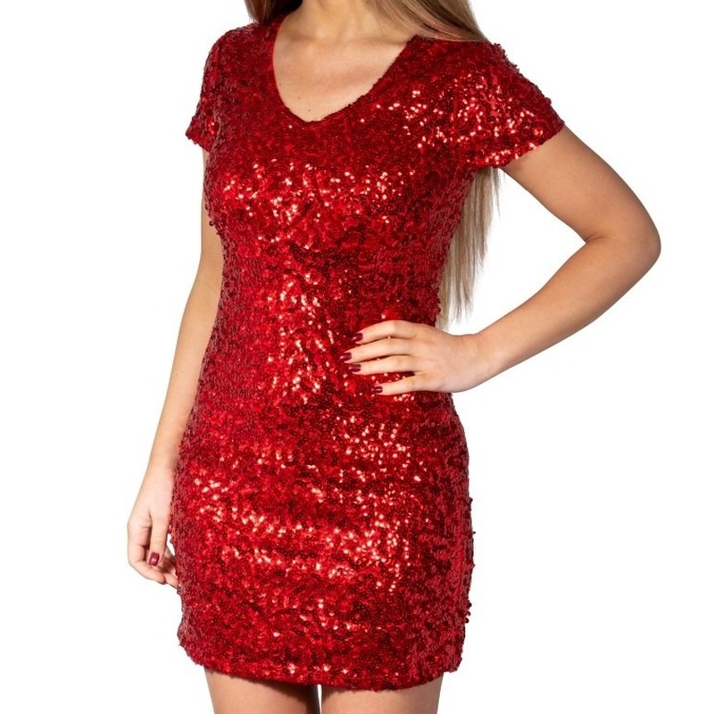 Rode glitter pailletten disco jurkje dames