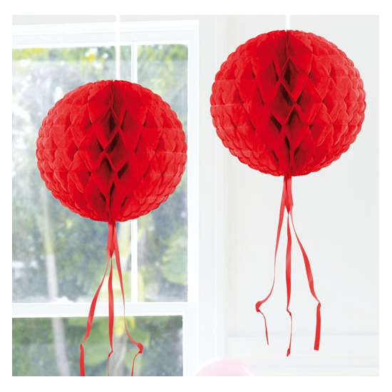 Rode hangende bol van papier 30 cm