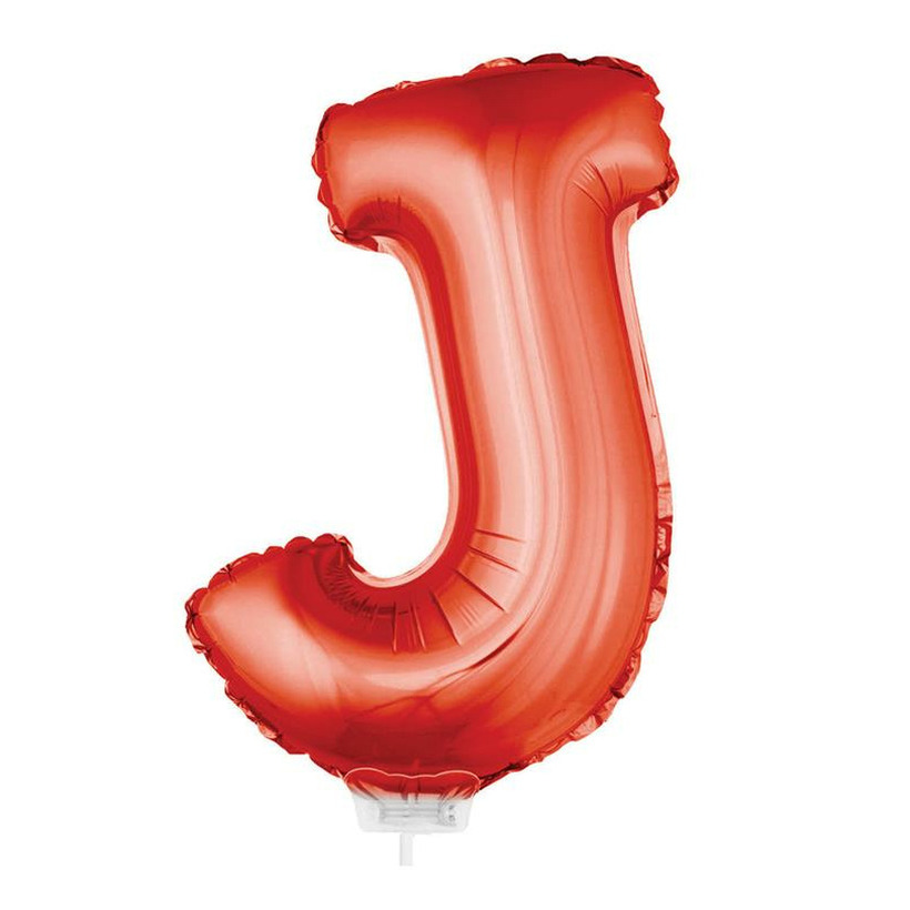 Rode opblaas letter ballon J op stokje 41 cm