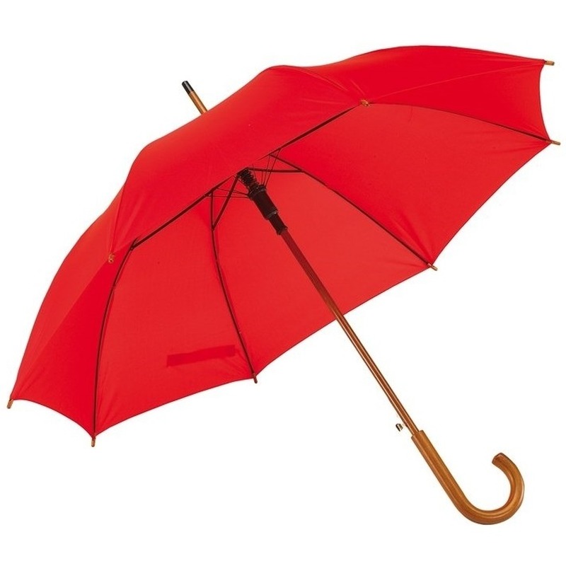 Rode paraplu met houten handvat 103 cm