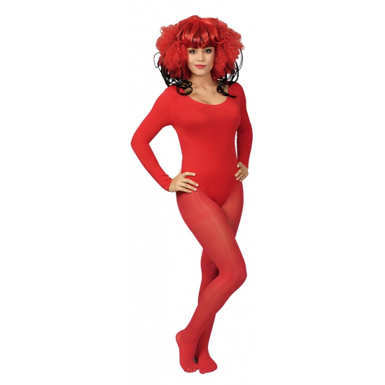 Rode verkleed kostuum bodysuit met lange mouwen voor dames.