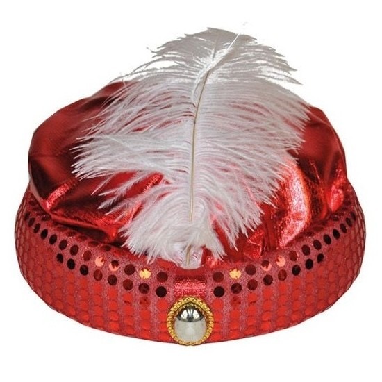 Rood Arabisch Sultan verkleed hoedje met diamant en veer