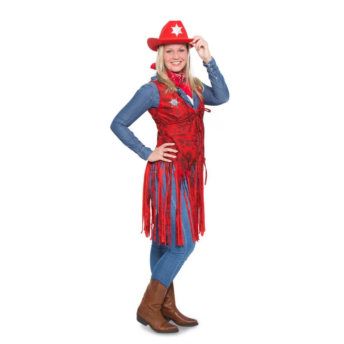 Rood cowgirl vestje kostuum