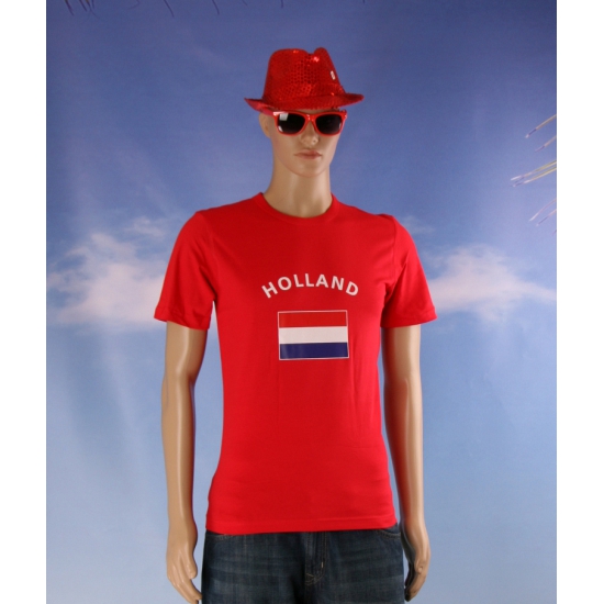 Rood heren t-shirt met de vlag van Nederland