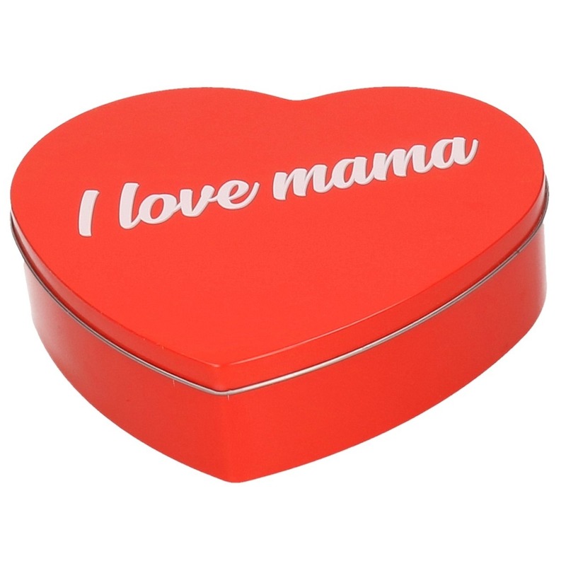 Rood I Love Mama hart blik cadeau snoeptrommel 18 cm