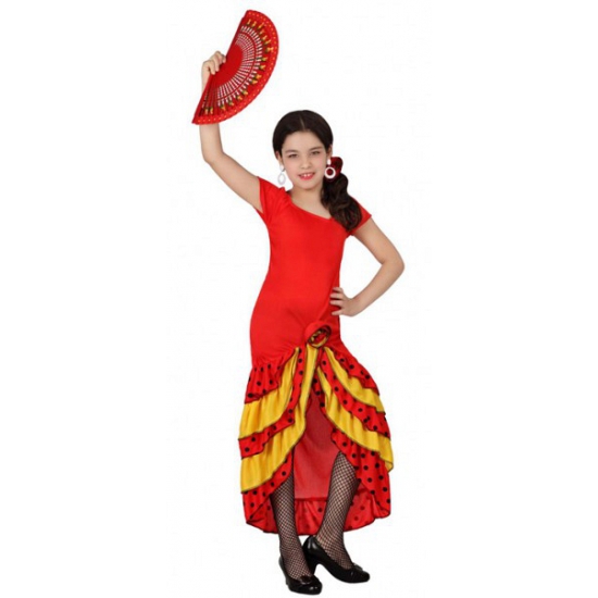 Rood met gele Flamenco meisjes jurk