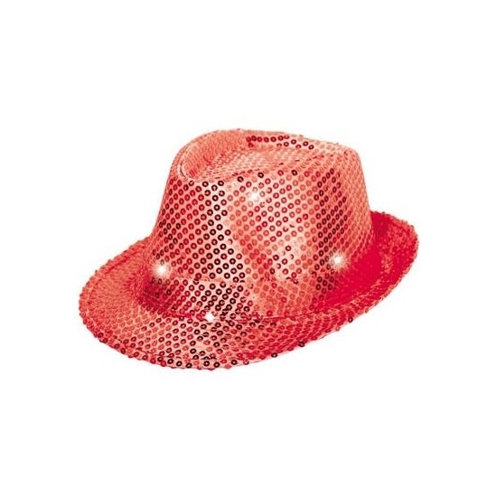 Rood pailletten hoedje met LED licht