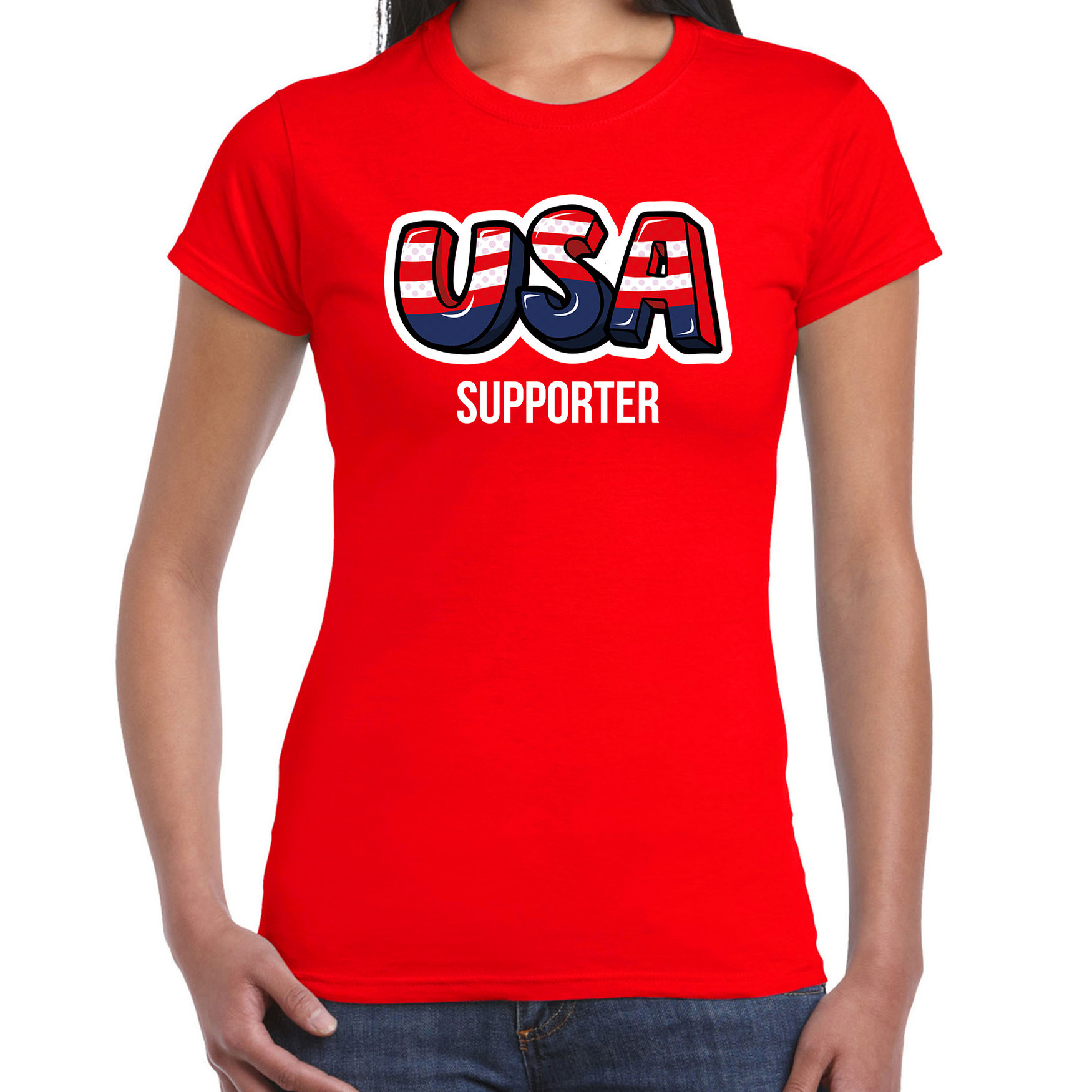 Rood t-shirt usa / Amerika supporter EK/ WK voor dames