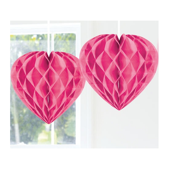 Roze hangend hart van papier 30 cm