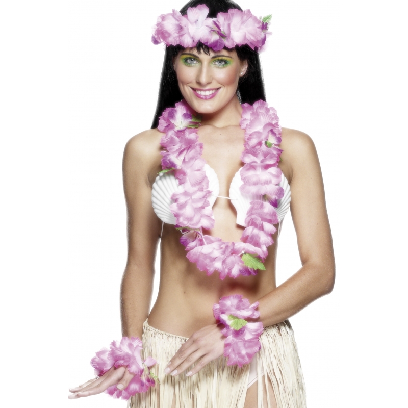 Roze Hawaii kransen verkleed set deluxe