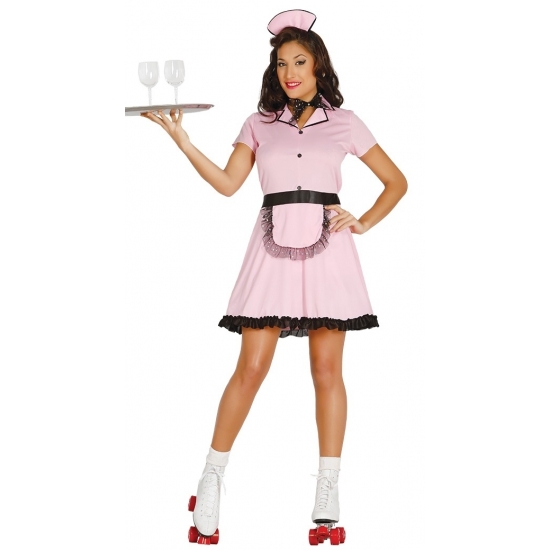 Roze serveerster kostuum