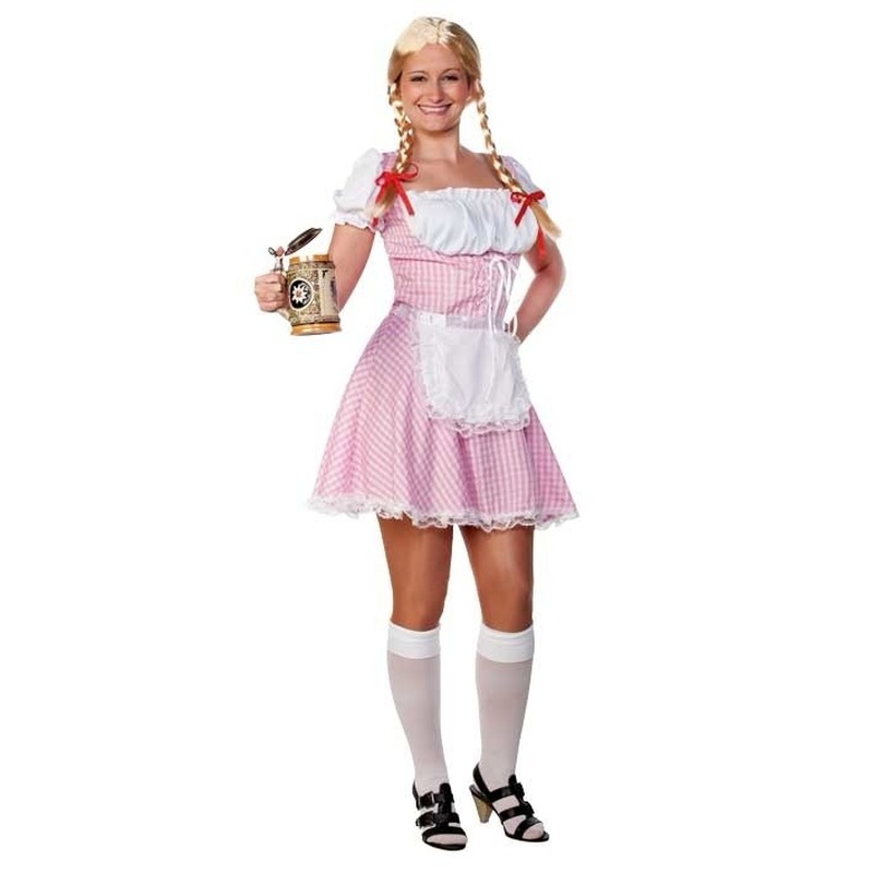 Roze/witte Tiroler dirndl verkleed kostuum/jurkje voor dames