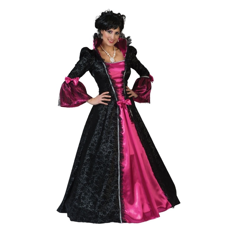 Roze/zwarte barok verkleed jurk voor dames