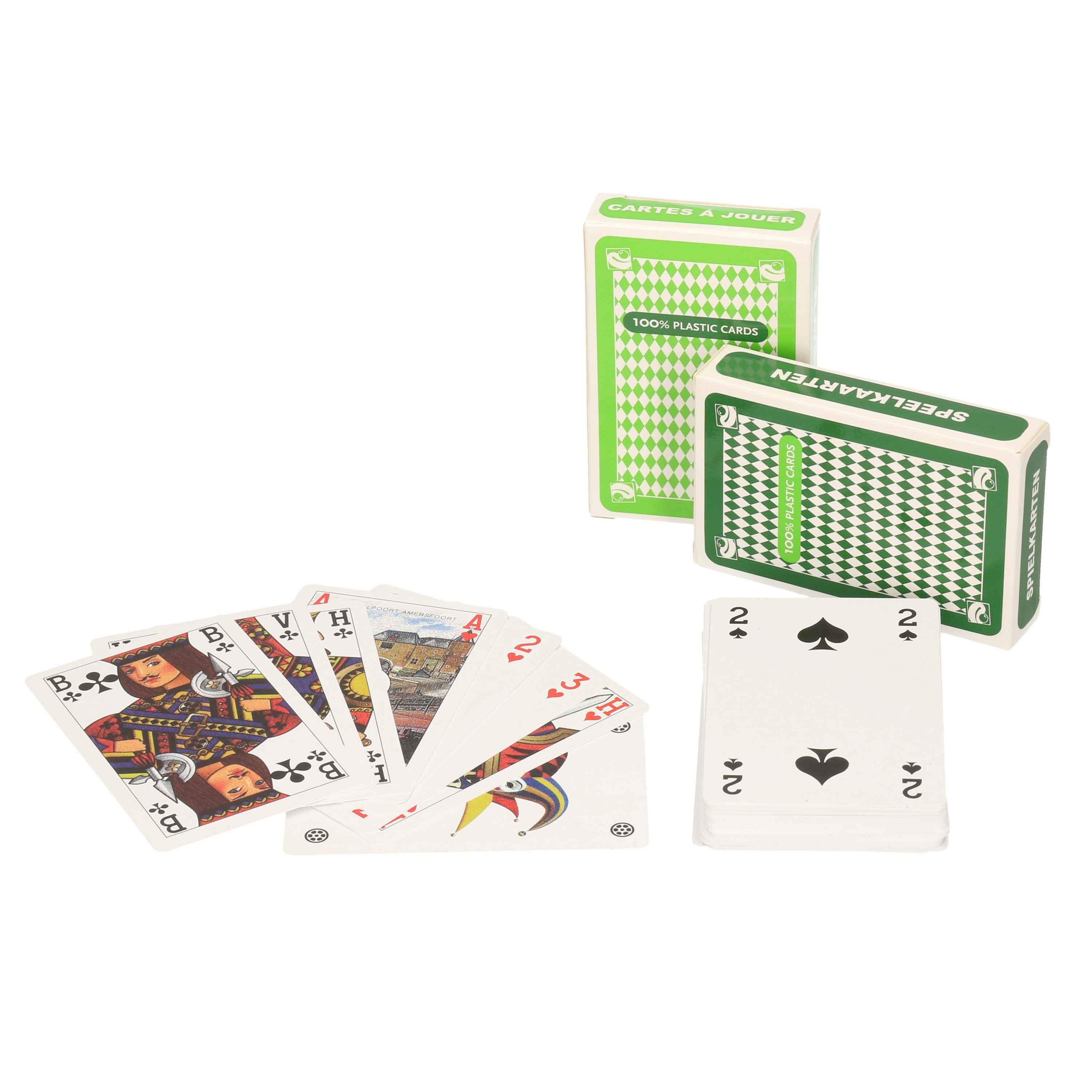 Set van 2x clown games speelkaarten lichtgroen en donkergroen plastic
