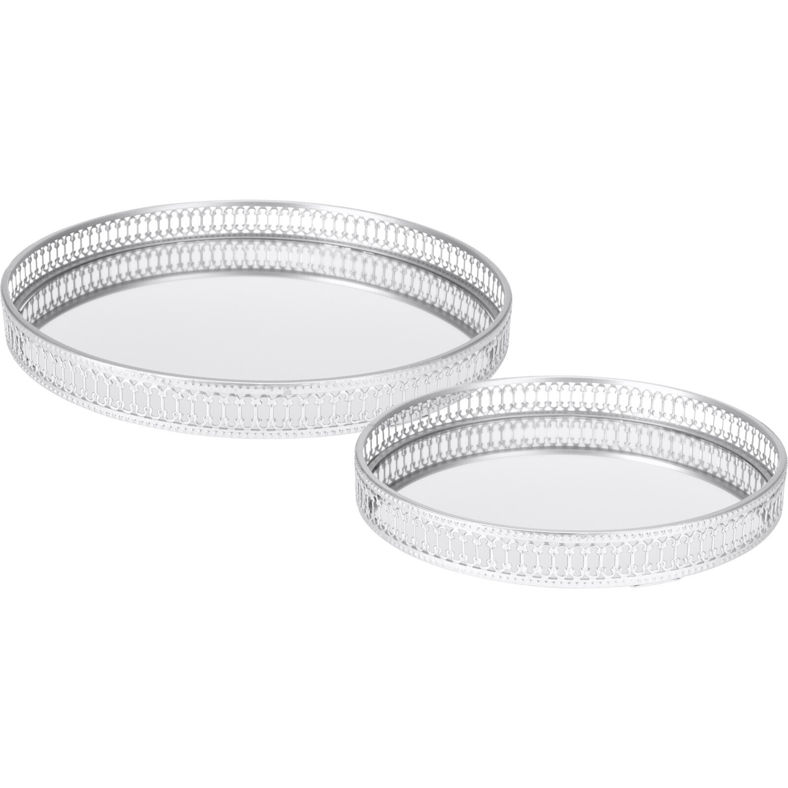 Set van 2x ronde kaarsenborden/kaarsplateaus zilver met spiegelbodem dia 25 & 30 cm