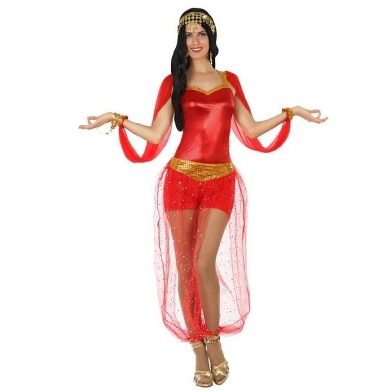 Sexy buikdanseres 1001 nacht verkleed kostuum rood voor dames