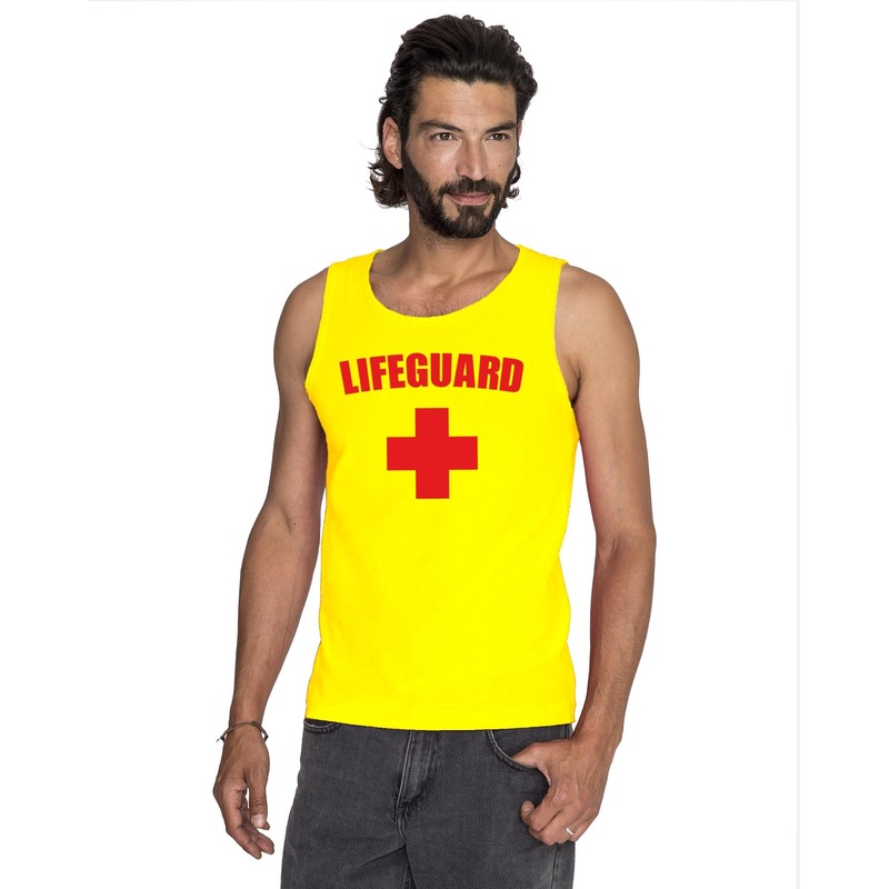 Sexy lifeguard/ strandwacht mouwloos shirt geel heren