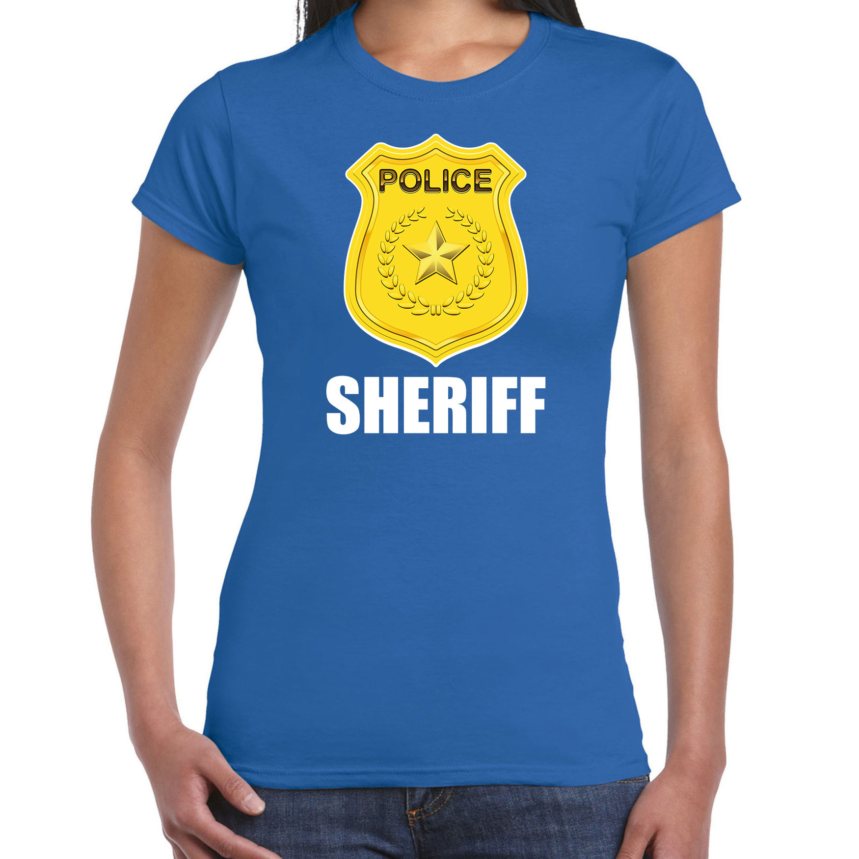 Sheriff police / politie embleem t-shirt blauw voor dames