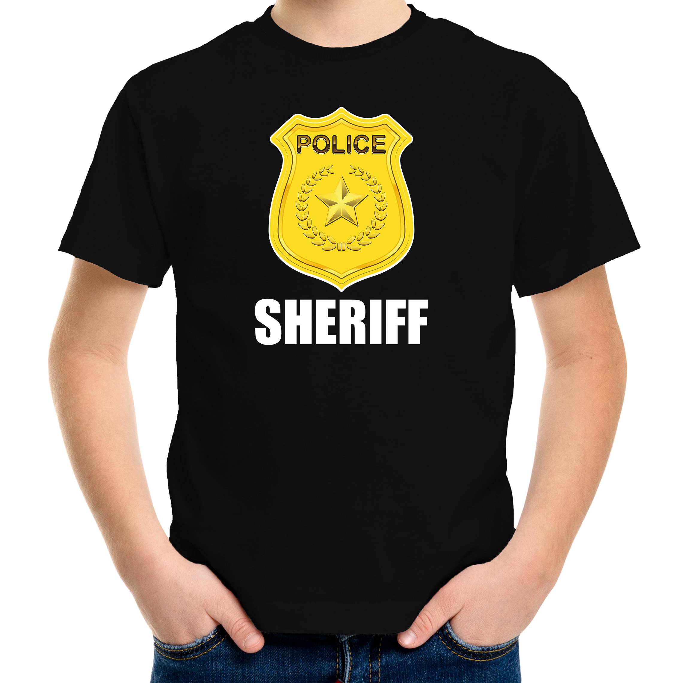 Sheriff police / politie embleem t-shirt zwart voor kinderen