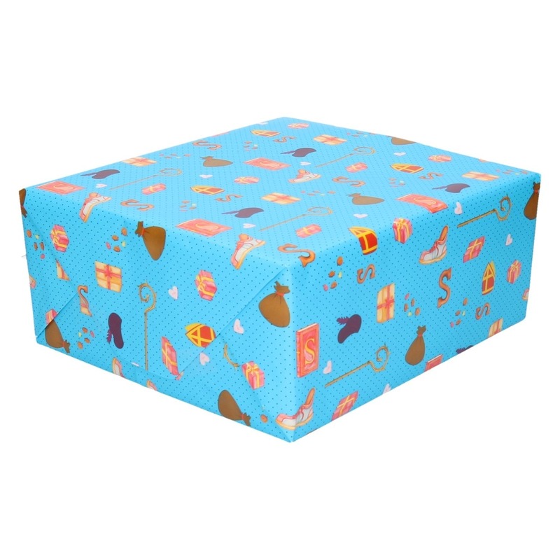 Sinterklaas inpakpapier/cadeaupapier print blauw 2,5 x 0,7 meter