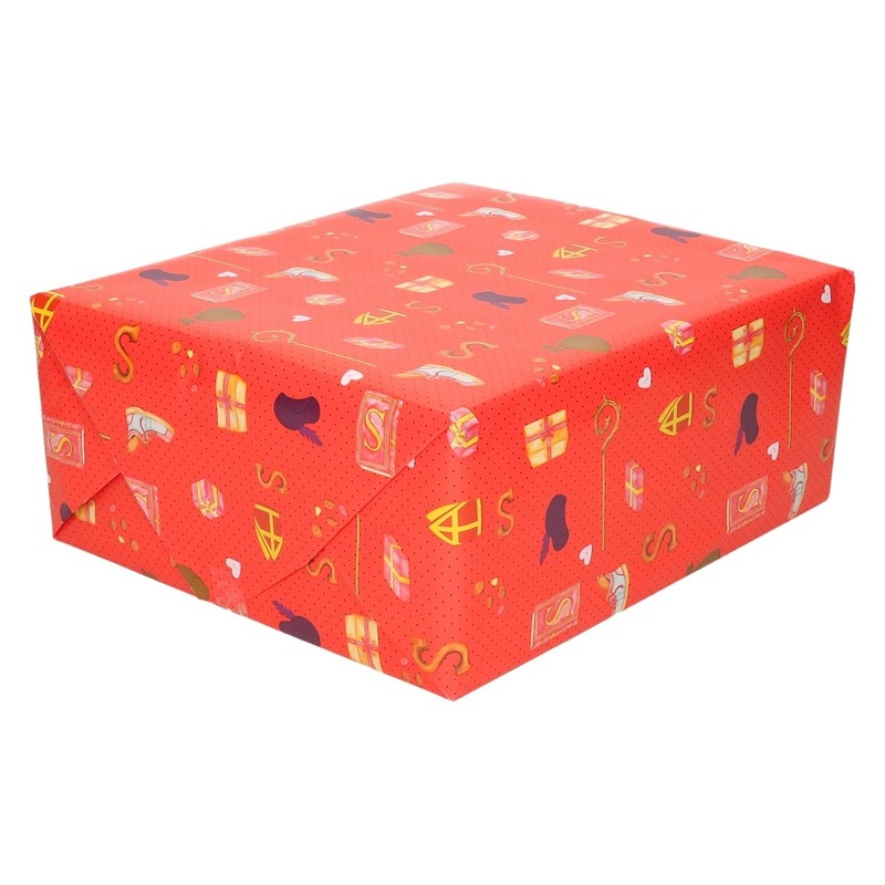 Sinterklaas inpakpapier/cadeaupapier print rood 2.5 x 0.7 meter