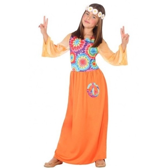 Sixties/hippie verkleed jurk oranje voor meisjes