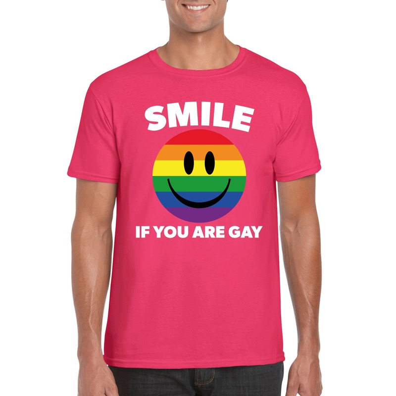 Smile if you are gay emoticon shirt roze heren