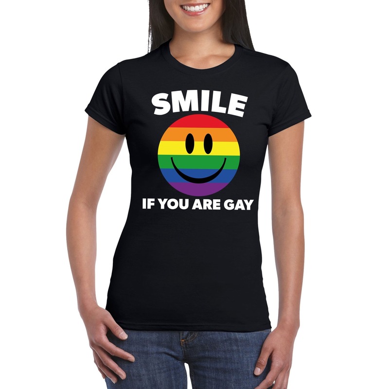 Smile if you are gay emoticon shirt zwart dames