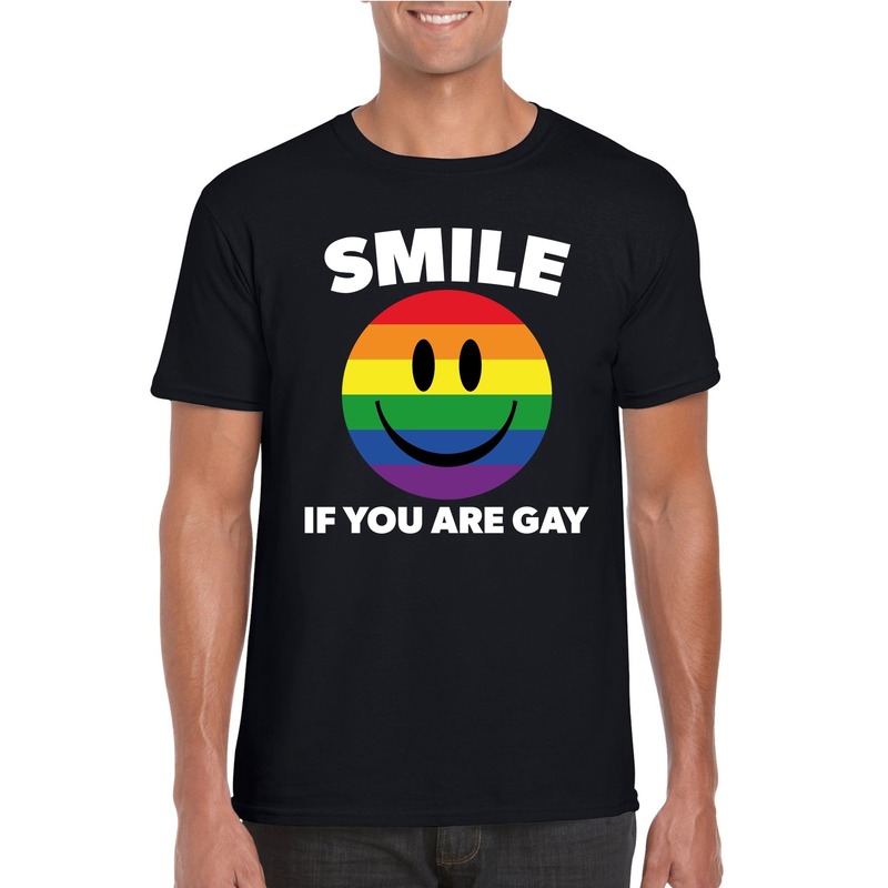Smile if you are gay emoticon shirt zwart heren