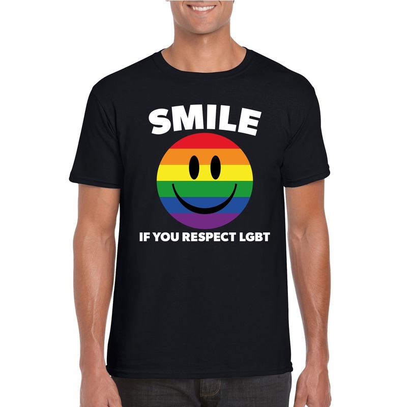 Smile if you respect LGBT emoticon shirt zwart heren