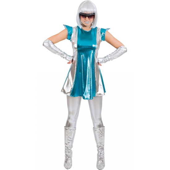 Space kostuum blauw/zilver voor dames