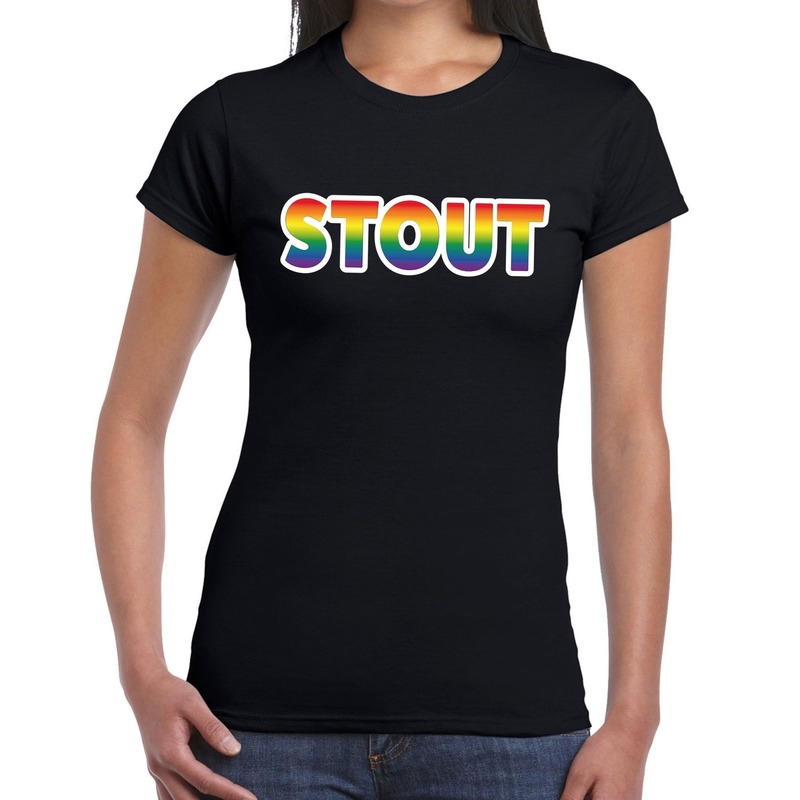 Stout gay pride t-shirt zwart voor dames