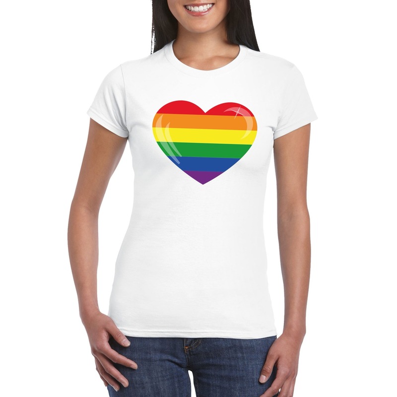 T-shirt met Regenboog vlag in hart wit dames