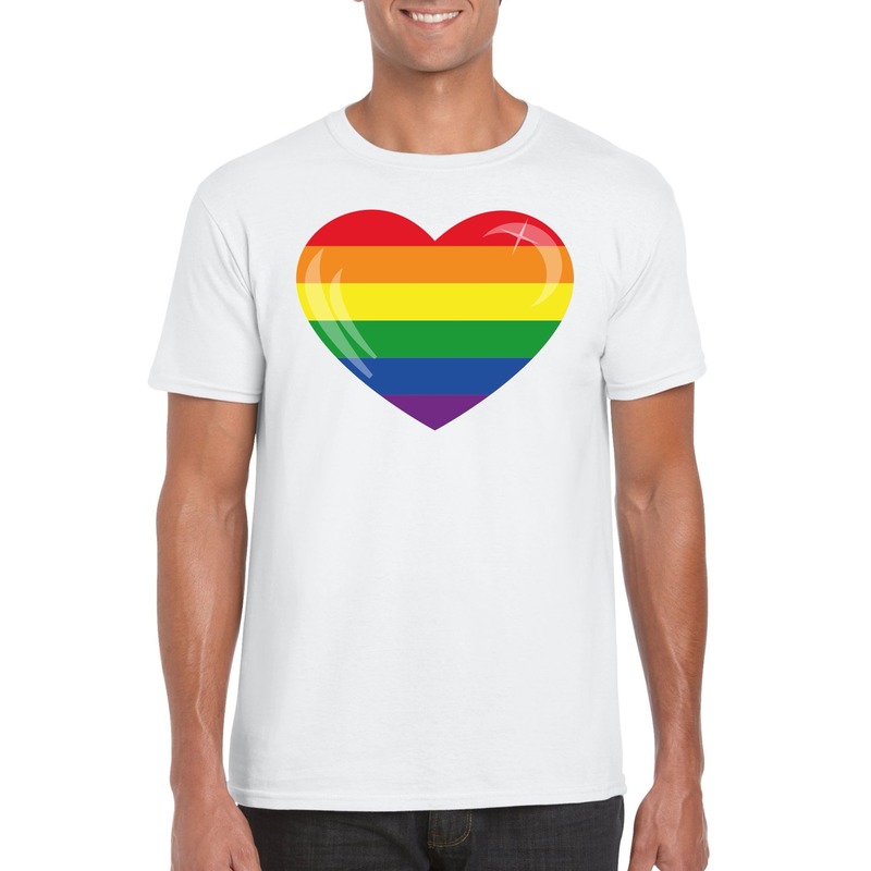 T-shirt met Regenboog vlag in hart wit heren
