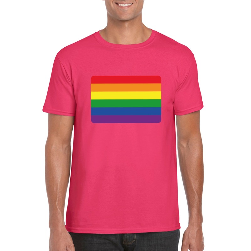 T-shirt met Regenboog vlag roze heren